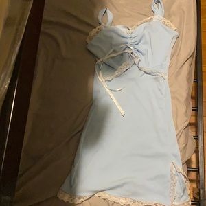 Baby blue dress with ribbon in front